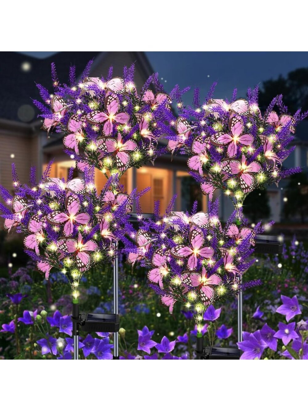 4 Pack Warm White Artificial Butterfly Flower Solar Garden Lights Decorations